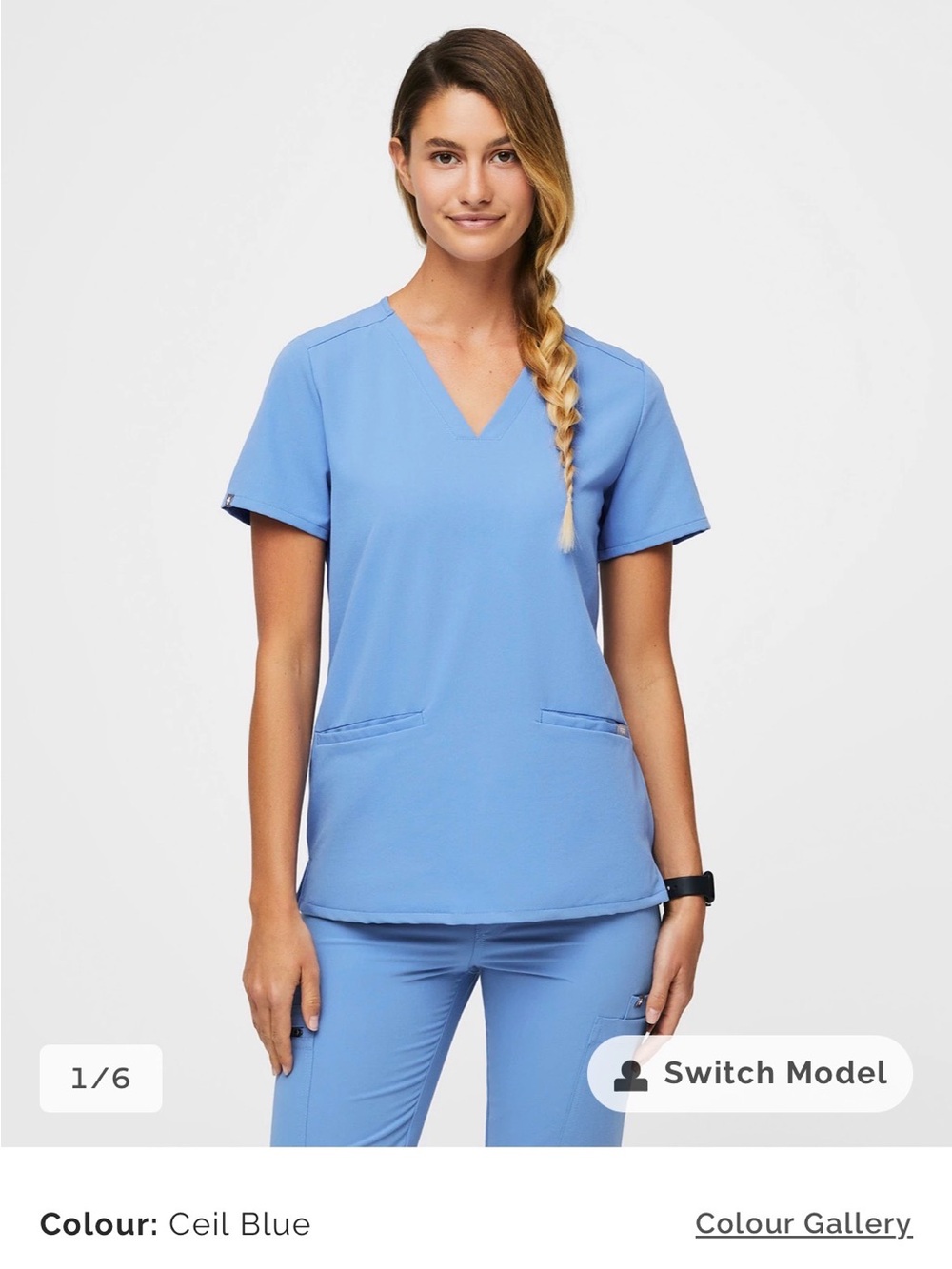 Figs Ceil Blue Short Sleeve V-Neck Scrub Top